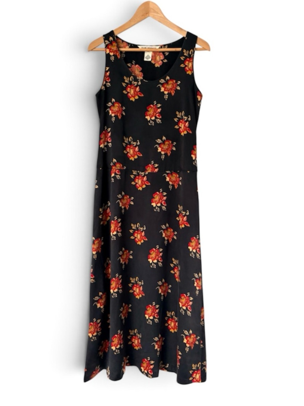 Vintage 90s Club Monaco Silk Dark Floral Maxi Tank Drop Waist Delicate Dress